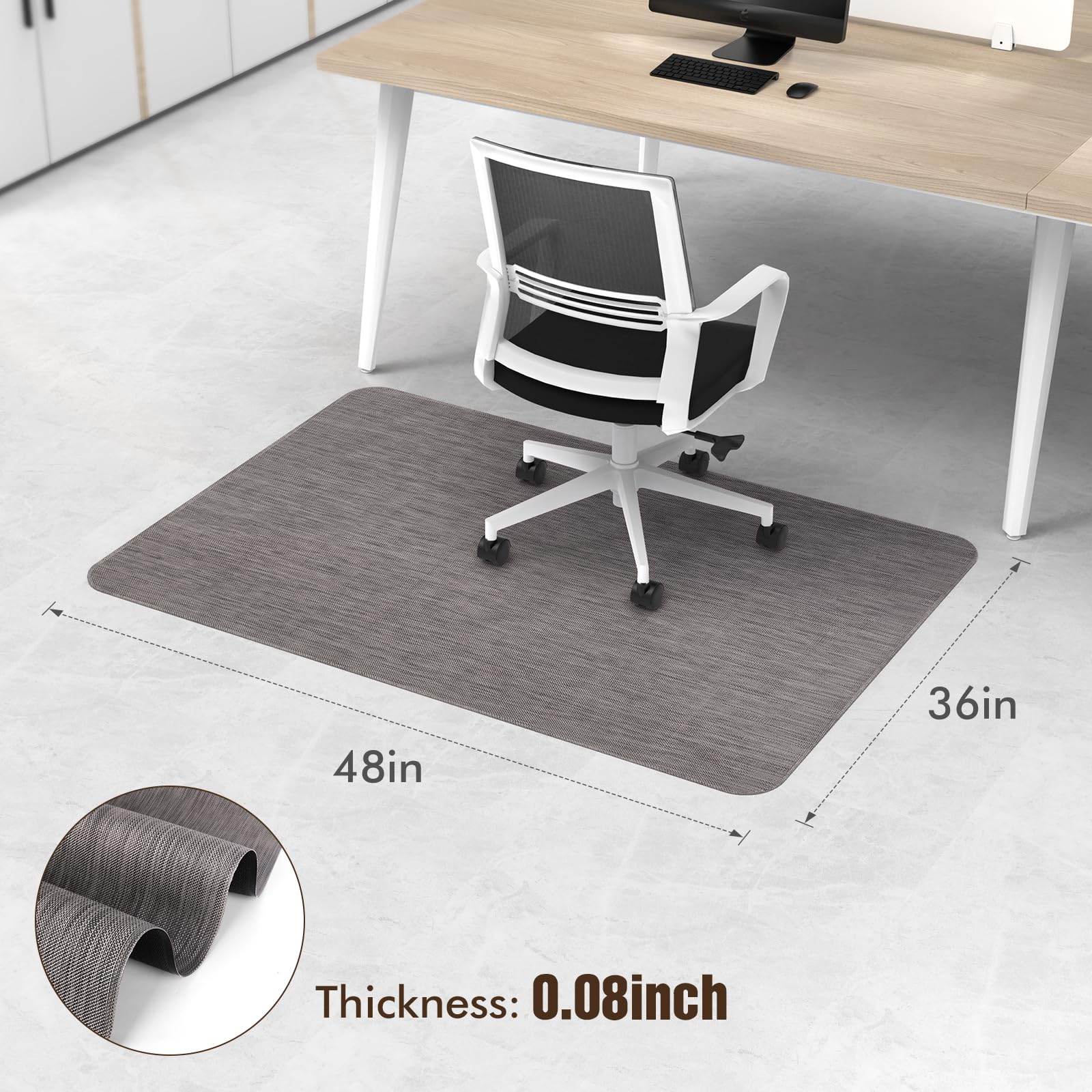 Office Chair Mat for Hardwood Floor, 36" x 48" Desk Computer Chair Mat for Hard Wood and Tile Floor, Large Anti-Slip Hard Floor Protector Rolling Chair Mat, PVC Mat Desk Rug for Office Home