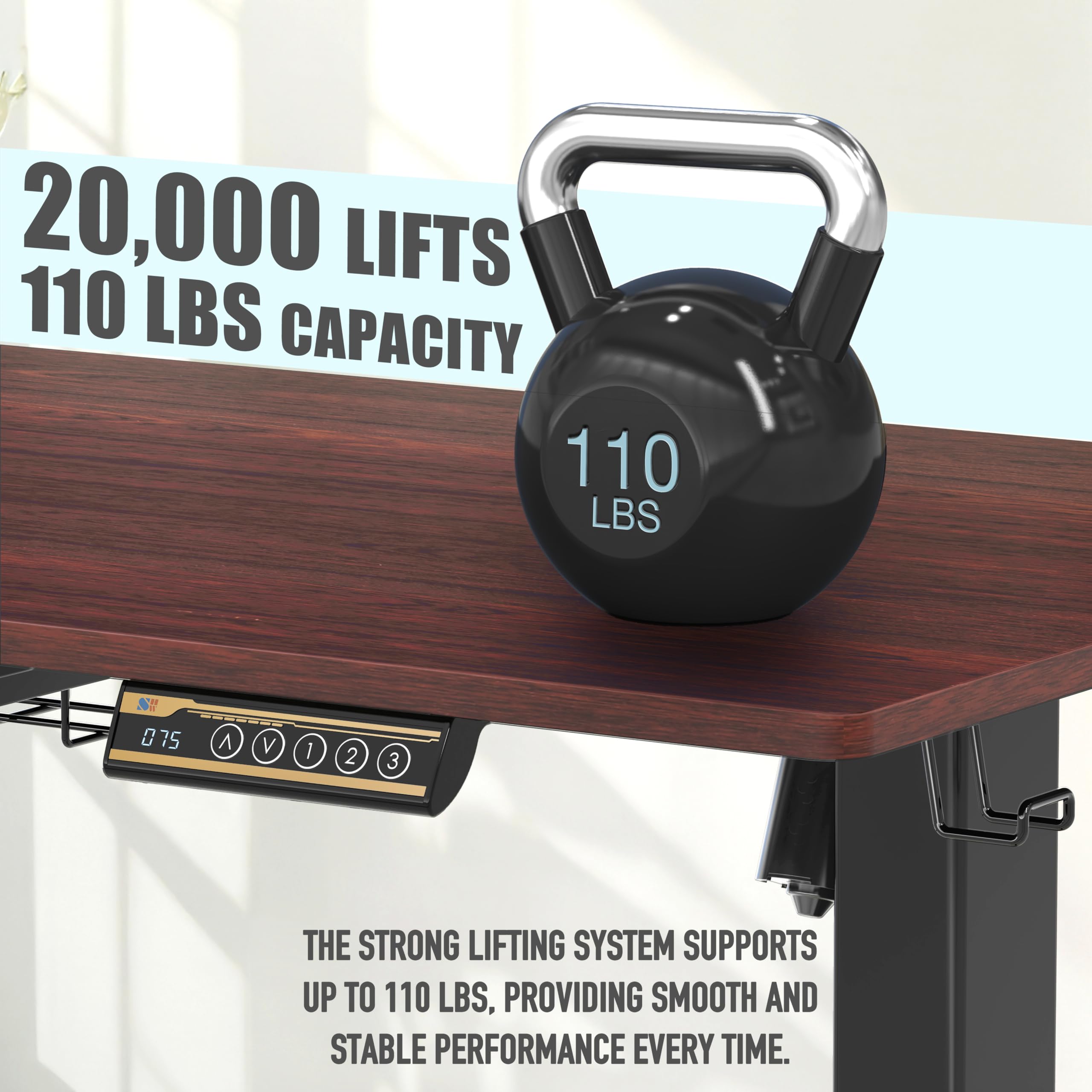 55 x 28 Inches Electric Height Adjustable Standing Desk with Drawer and Memory Preset, Cherry