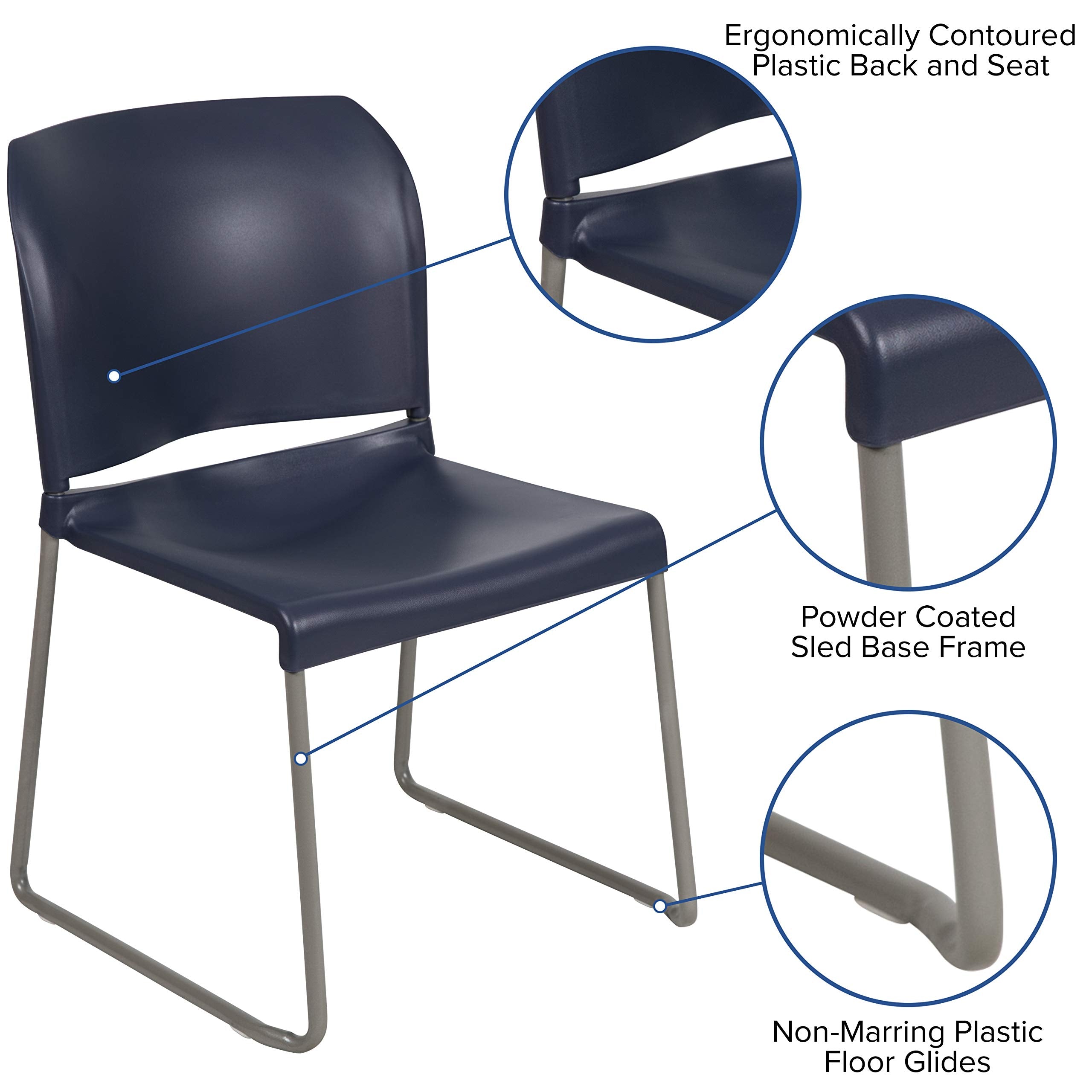 Set of 5, Hercules Series Contoured Stacking Chairs for Waiting Rooms and Offices, Ergonomic Lobby Chairs with Curved Back, Navy