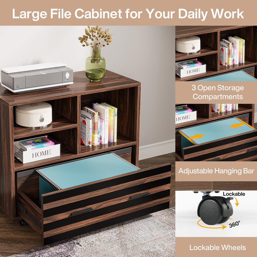 62.2" Executive Desk with Mobile File Cabinet, L-Shaped Office Desk with Storage Shelves, Large Computer Table Business Workstation Set for Home Office, Dark Brown