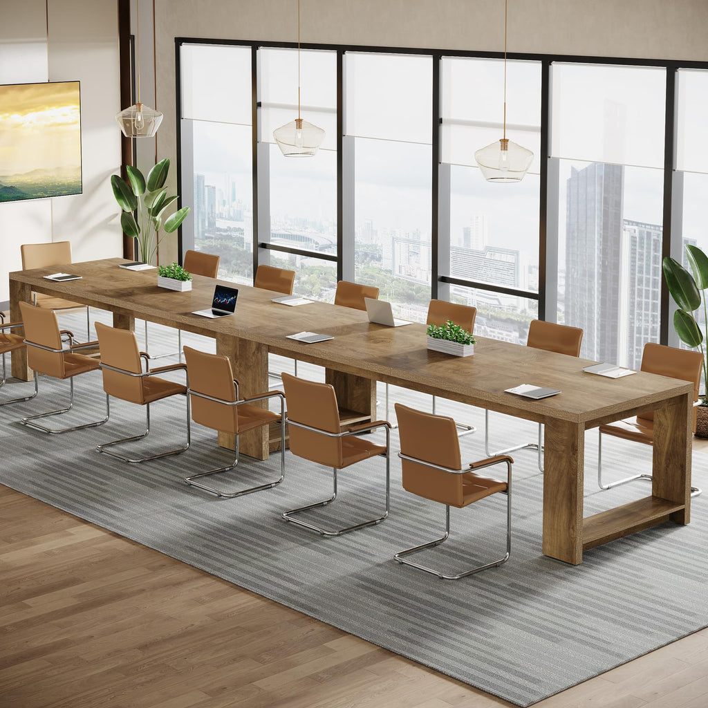 7 ft Conference Table for 6 to 8 People, Modern Rectangle Meeting Room Desk for Boardroom, Home Office (2, Oak)