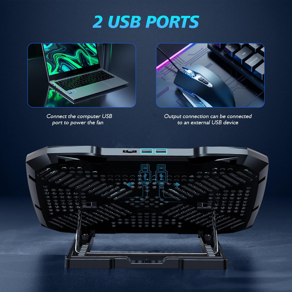 Laptop Cooling Pad,Gaming Laptop Cooler with 5 Quiet Fans for 12-15.6 Inch,Laptop Cooling Stand with 5 Height Adjustable,2 USB Ports, Phone Stand