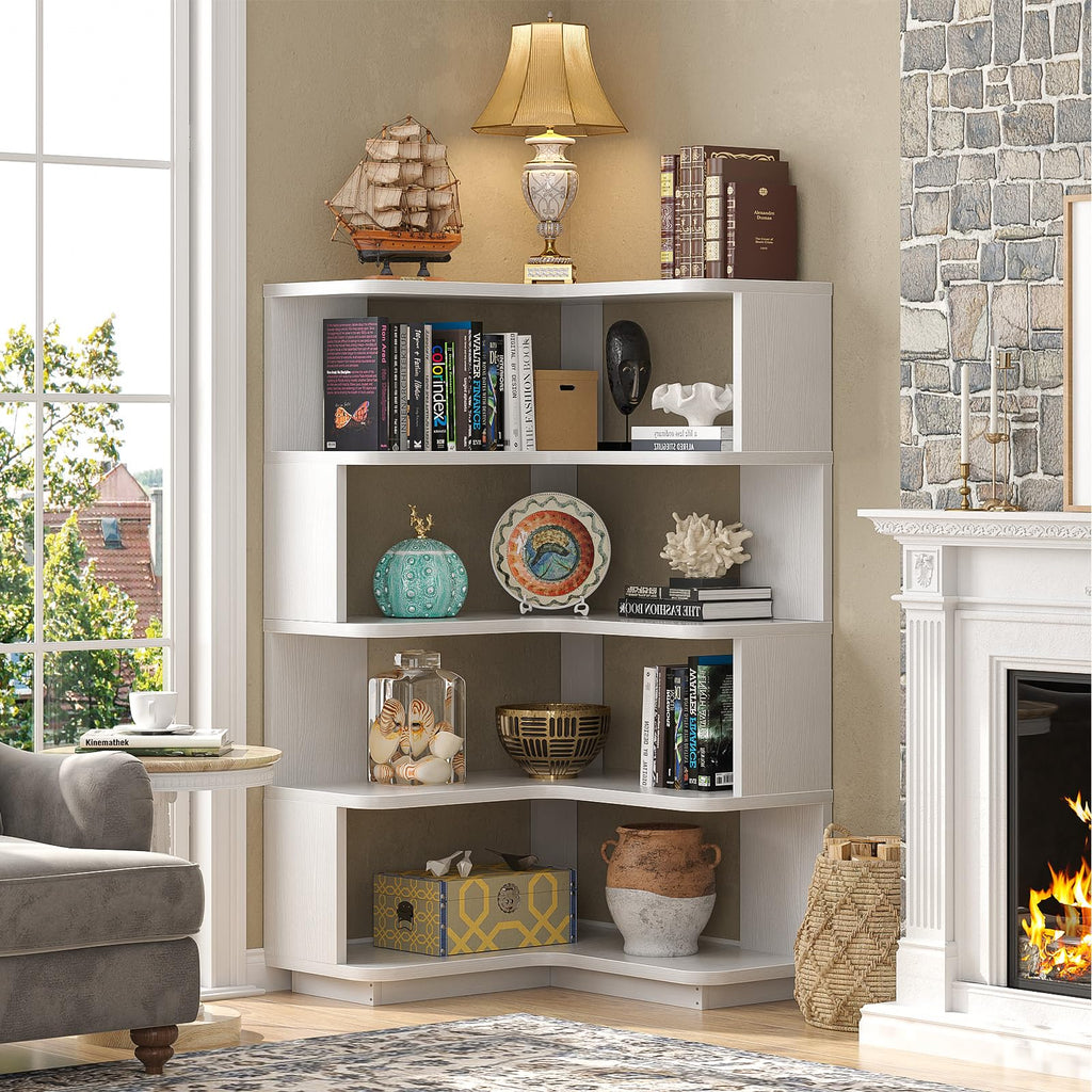 Corner Book Shelf - 5-Shelf L Shaped Corner Bookshelf with Baffle