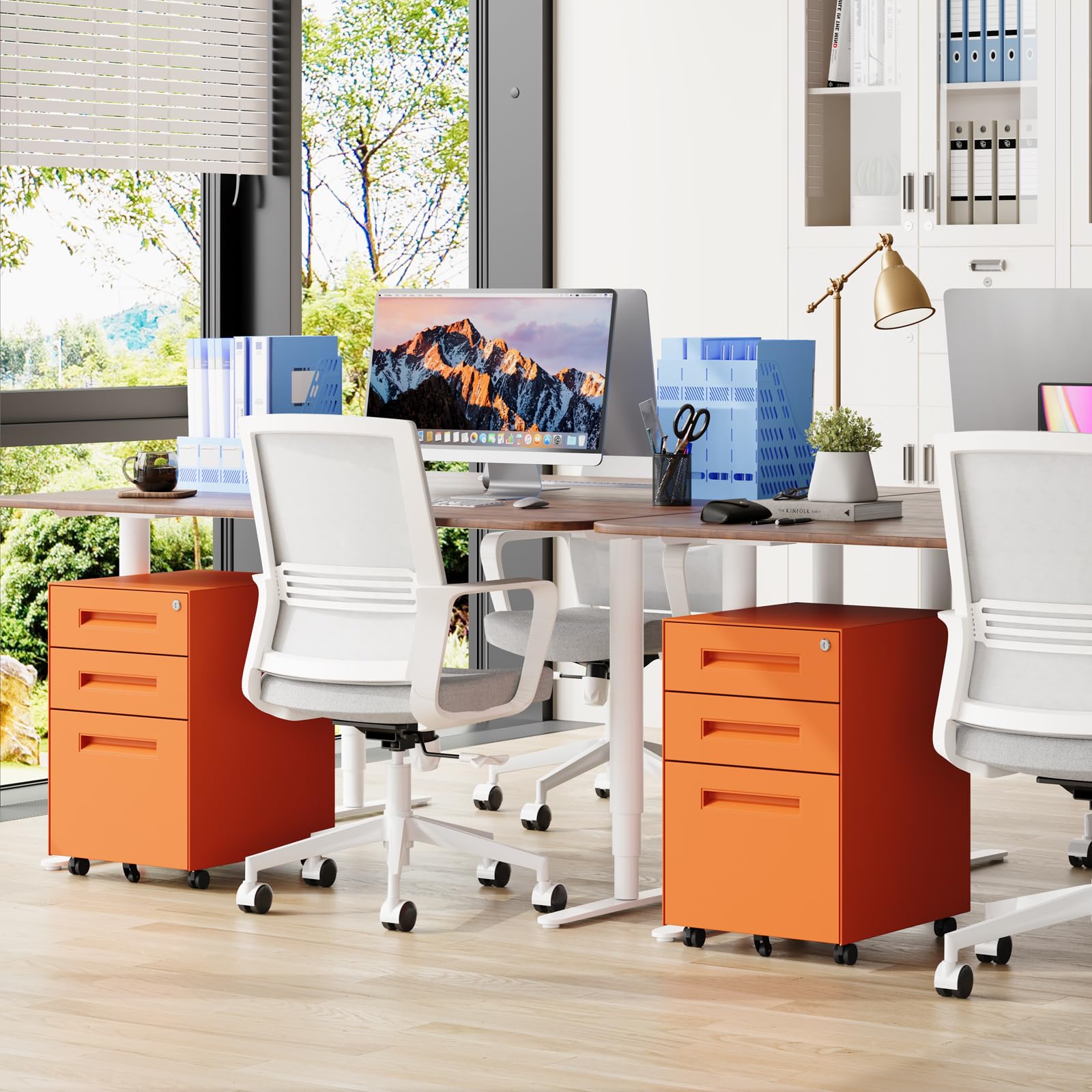 3 Drawer Metal Rolling File Cabinet Under Desk Filing Cabinet Orange