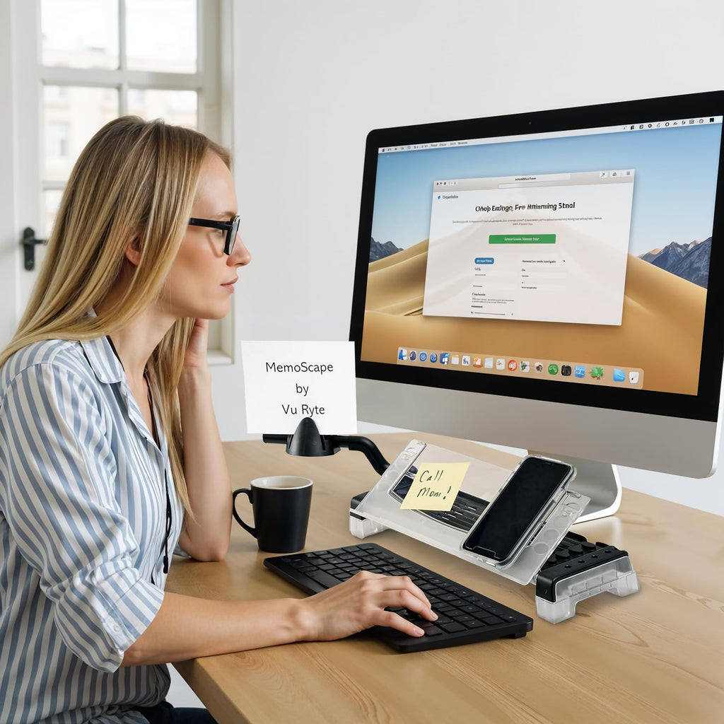 Adjustable in-Line Document Holder for Typing | Reduces Neck Strain, Improves Focus, Boosts Desk Organization, and Workflow | Paper Holder Stand for Desk and Home Office - Black