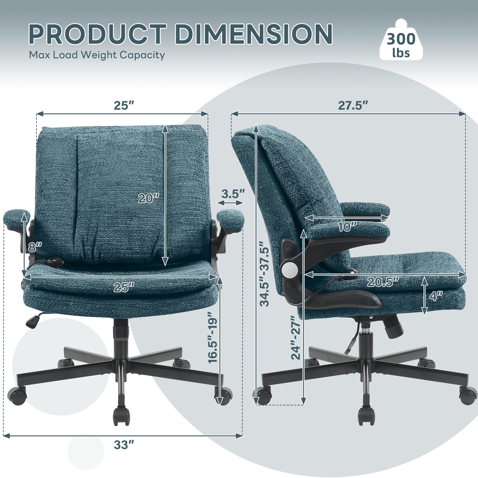 Criss Cross Office Chair with 2 in 1 Inflatable Flip-up Back, Ergonomic Wide Seat Desk Chair with Adjustable Arms and Wheels, Cross Legged Office Chair for Home & Office, Dark Green
