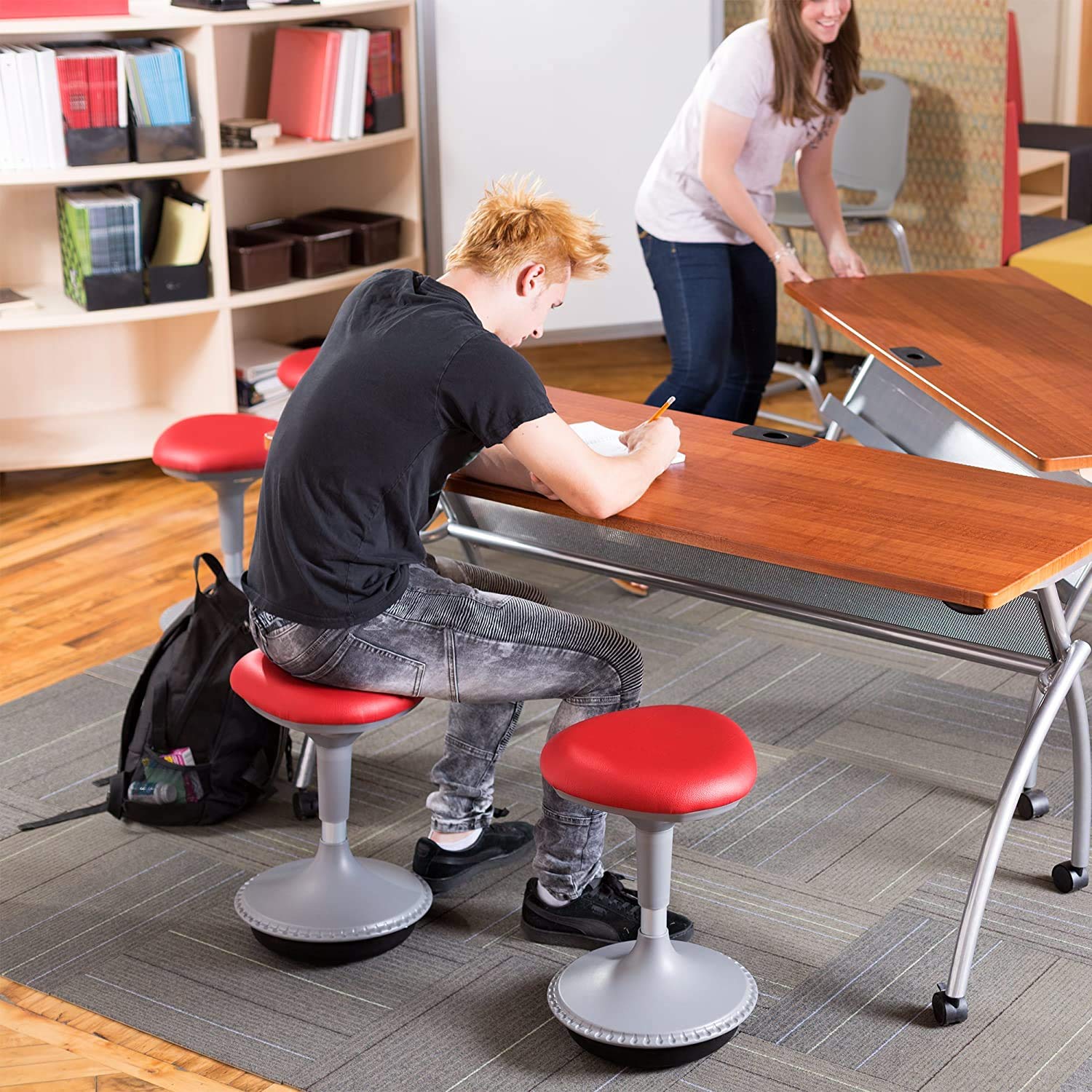 Adjustable Height Active Learning Stool for Office Desks and Classrooms, Foam-Padded Backless Wobble Stool with Rocking Motion, Gray