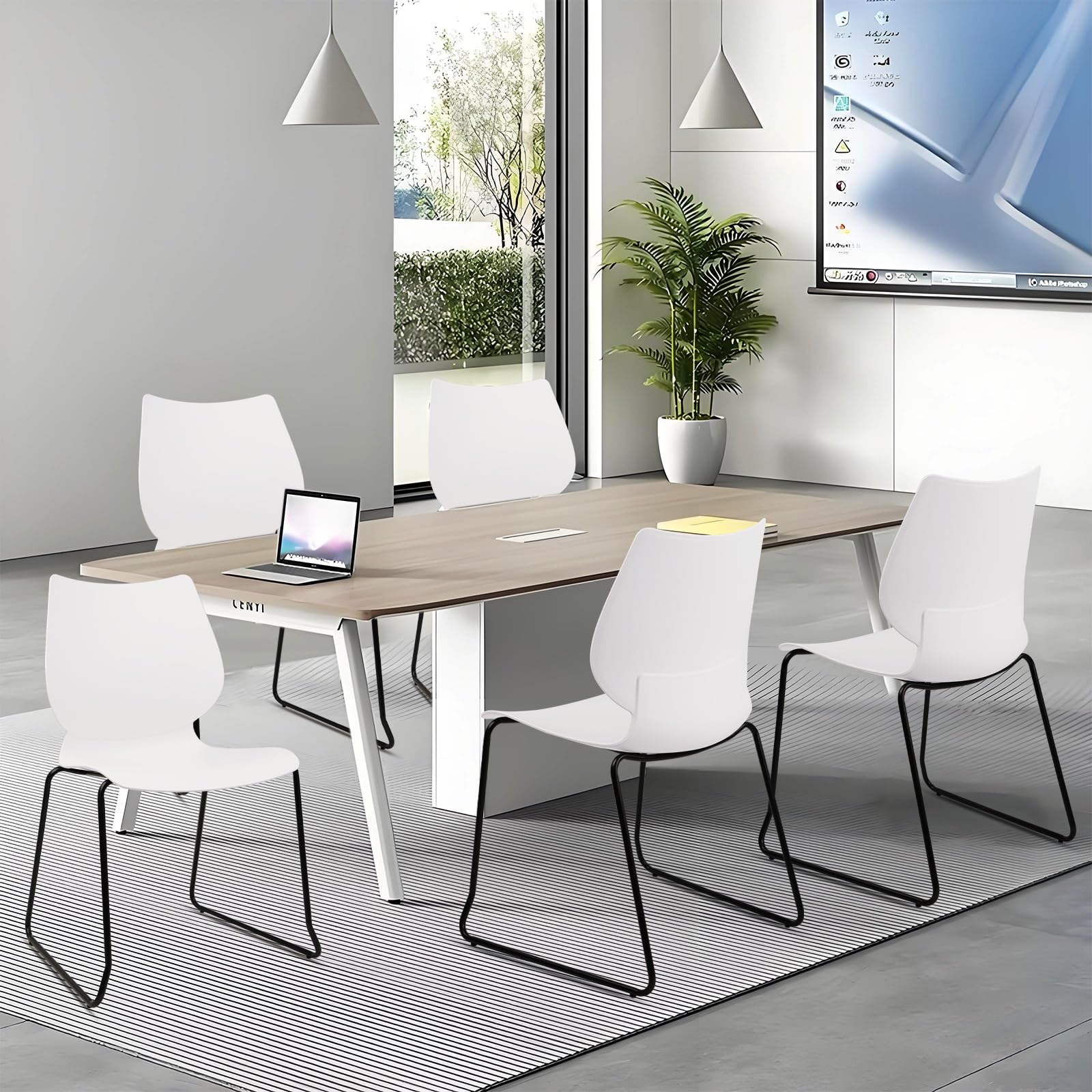 Set of 12, Stackable Waiting Room Chair, Stacking Office Chair with Ergonomic Lumbar Support and Metal Legs, Plastic Desk Chairs for Conference School Church Guest Reception ,White