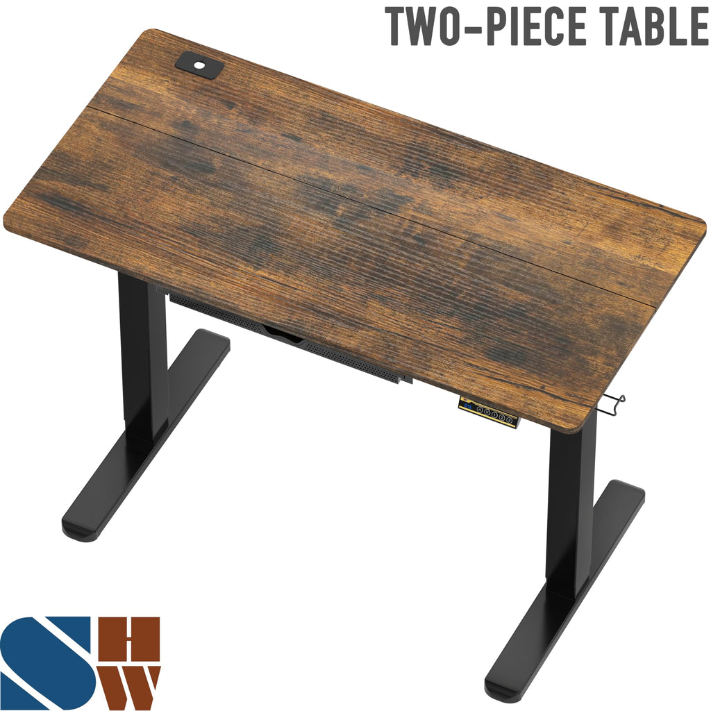 48-Inch Electric Height Adjustable Standing Desk with Drawer, Memory Preset and Cable Management Tray, Rustic Brown