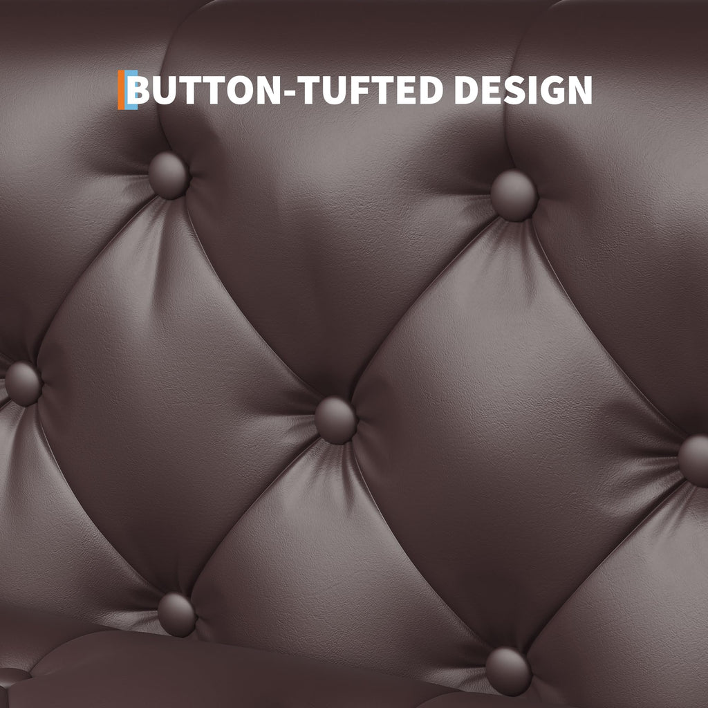 81 in Leather Couch, Modern Sofa Couch with Deep Seat and 2 Pillows, Handmade Button Tufted 3 Seater Sofa, Leather Sofa for Apartment, Office, Dark Brown