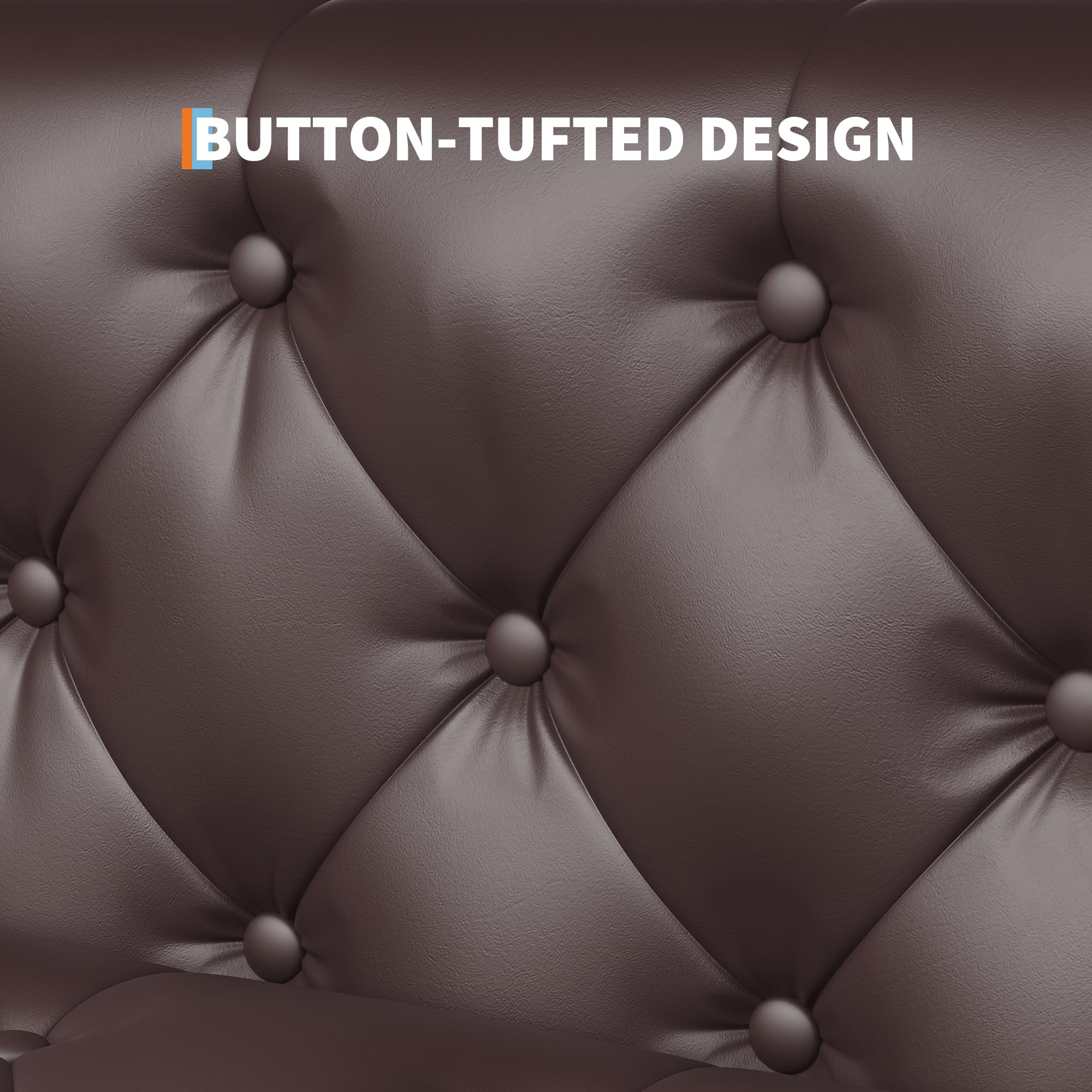 81 in Leather Couch, Modern Sofa Couch with Deep Seat and 2 Pillows, Handmade Button Tufted 3 Seater Sofa, Leather Sofa for Apartment, Office, Dark Brown