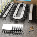 Conference Room Tables White,Folding Rectangular Flip Top Conference Table with Wheels for Large Meeting Seminar Home Office Classr (8, White&Black, 61in)