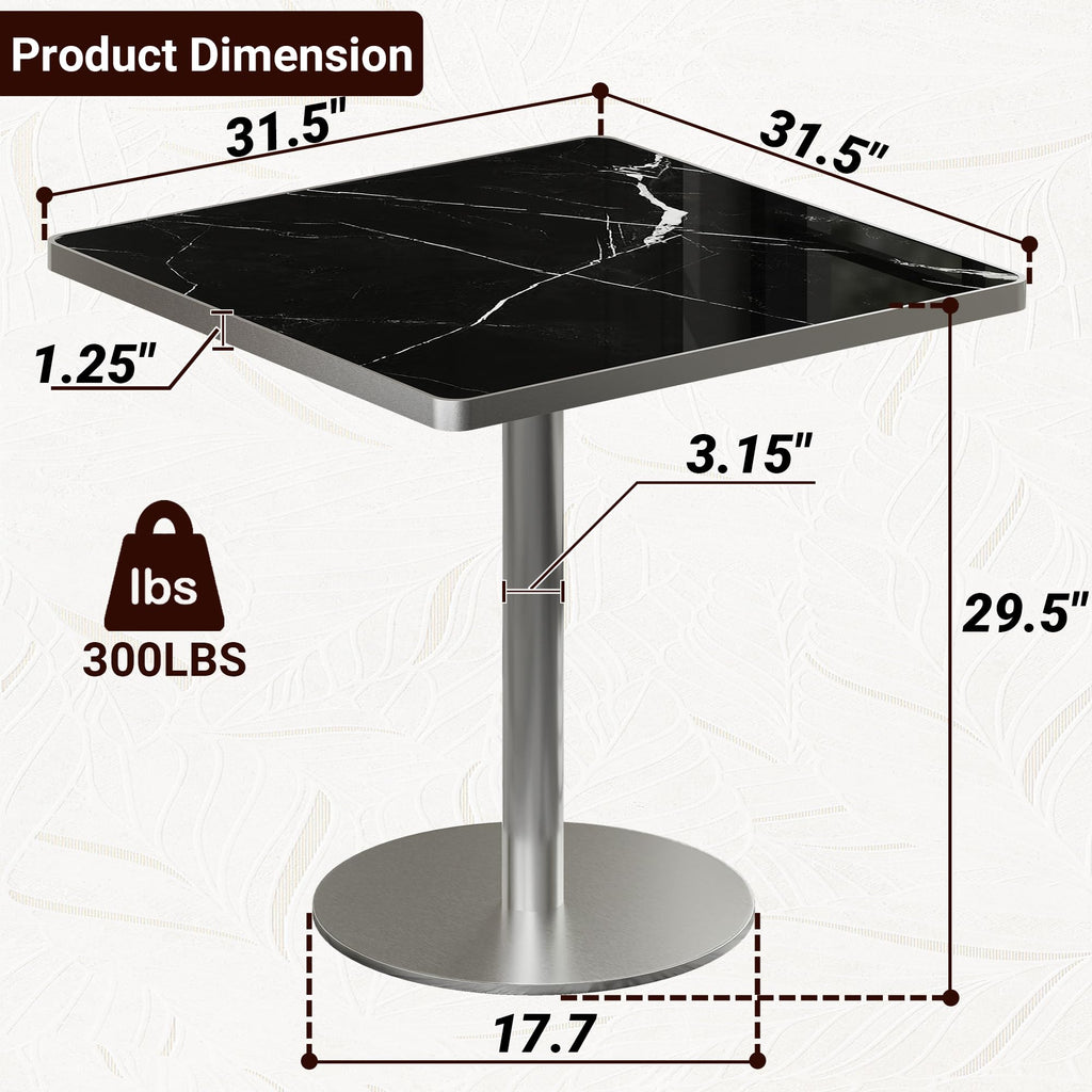 hausway 31.5" Tulip Table,Square Kitchen Dining Table for 2-4 with Thick Sintered Stone Top,Titanium Golden Pedestal Base,Heat-Resistant,Bistro Table for Dining Room,Café,Small Space（Silent Pulse）