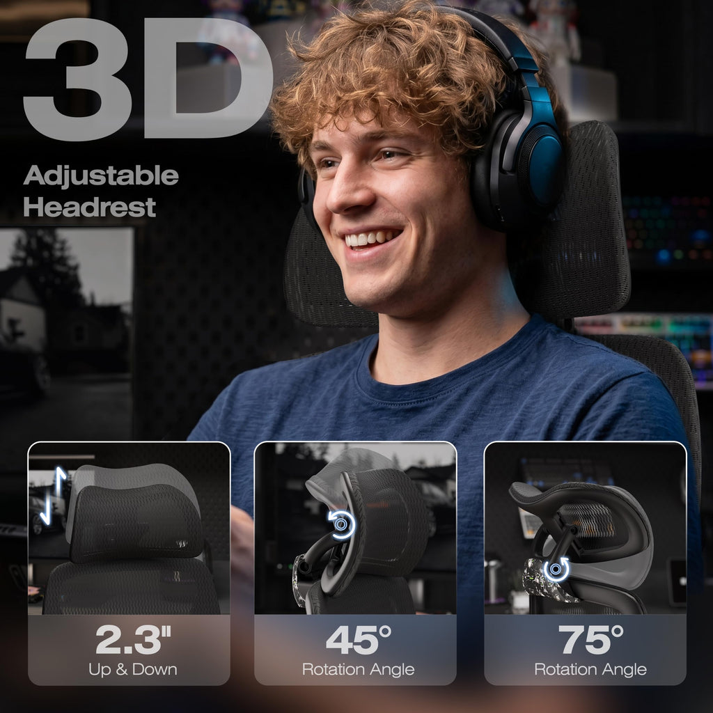 X100 Ergonomic Mesh Office Chair with Footrest, Big and Tall Home Desk Chair with 5D Flip-Up Arms, Adjustable 3D Lumbar Support, Gaming & Executive Computer Chair, Night Reaper