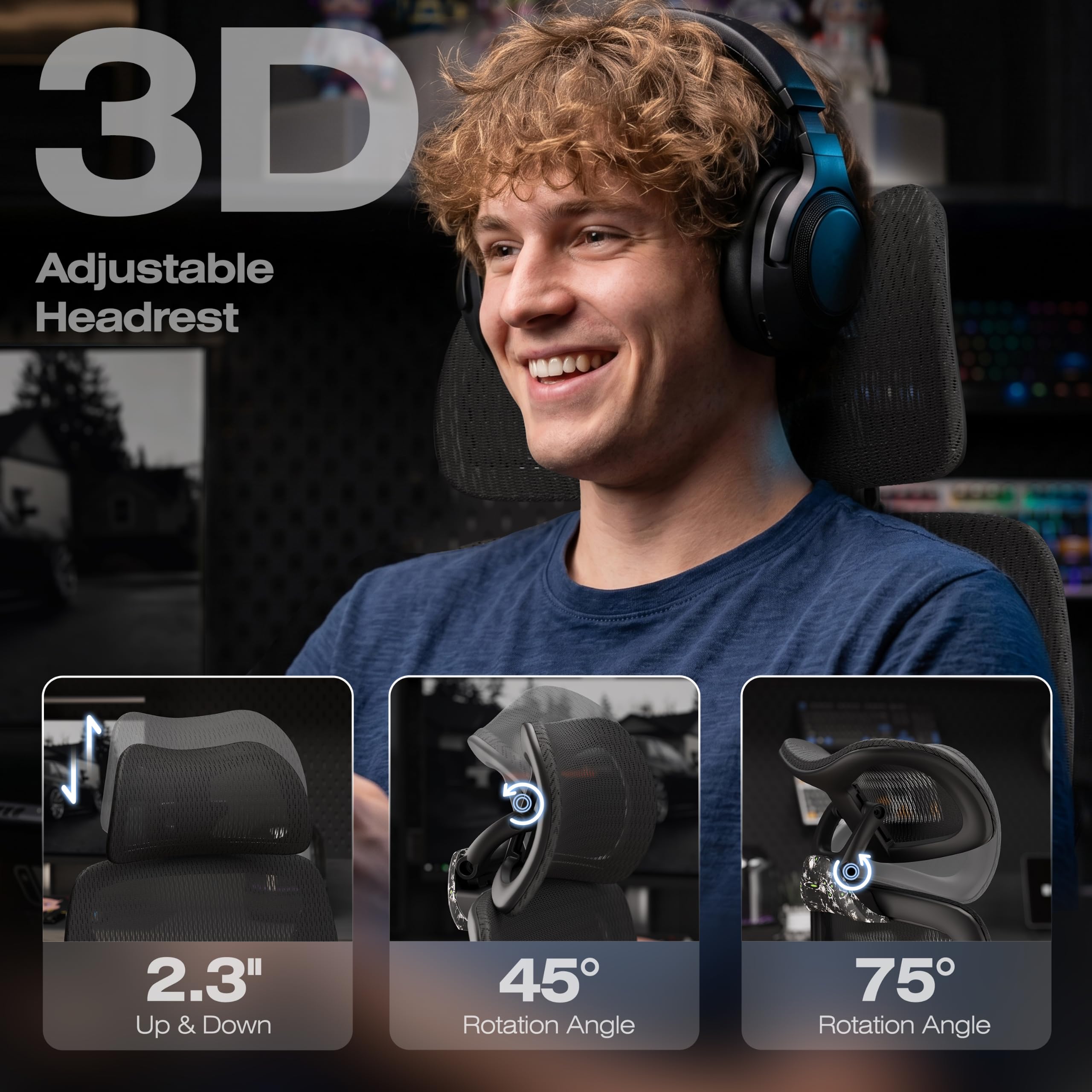 X100 Ergonomic Mesh Office Chair with Footrest, Big and Tall Home Desk Chair with 5D Flip-Up Arms, Adjustable 3D Lumbar Support, Gaming & Executive Computer Chair, Night Reaper