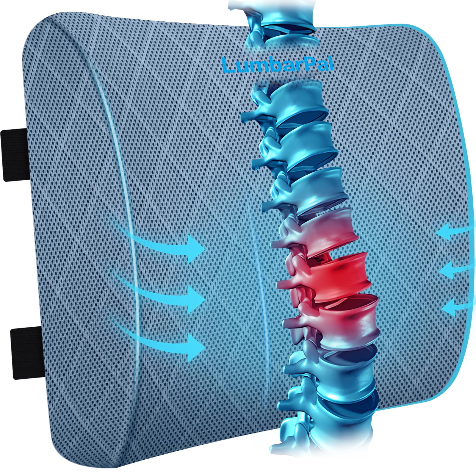 Lumbar Support Pillow for Office Chair Back Support Lumbar Pillow for Car, Gaming, Office Chair - Improve Sitting Posture & Back Pain Relief, Memory Foam, Adjustable Straps, Light Blue