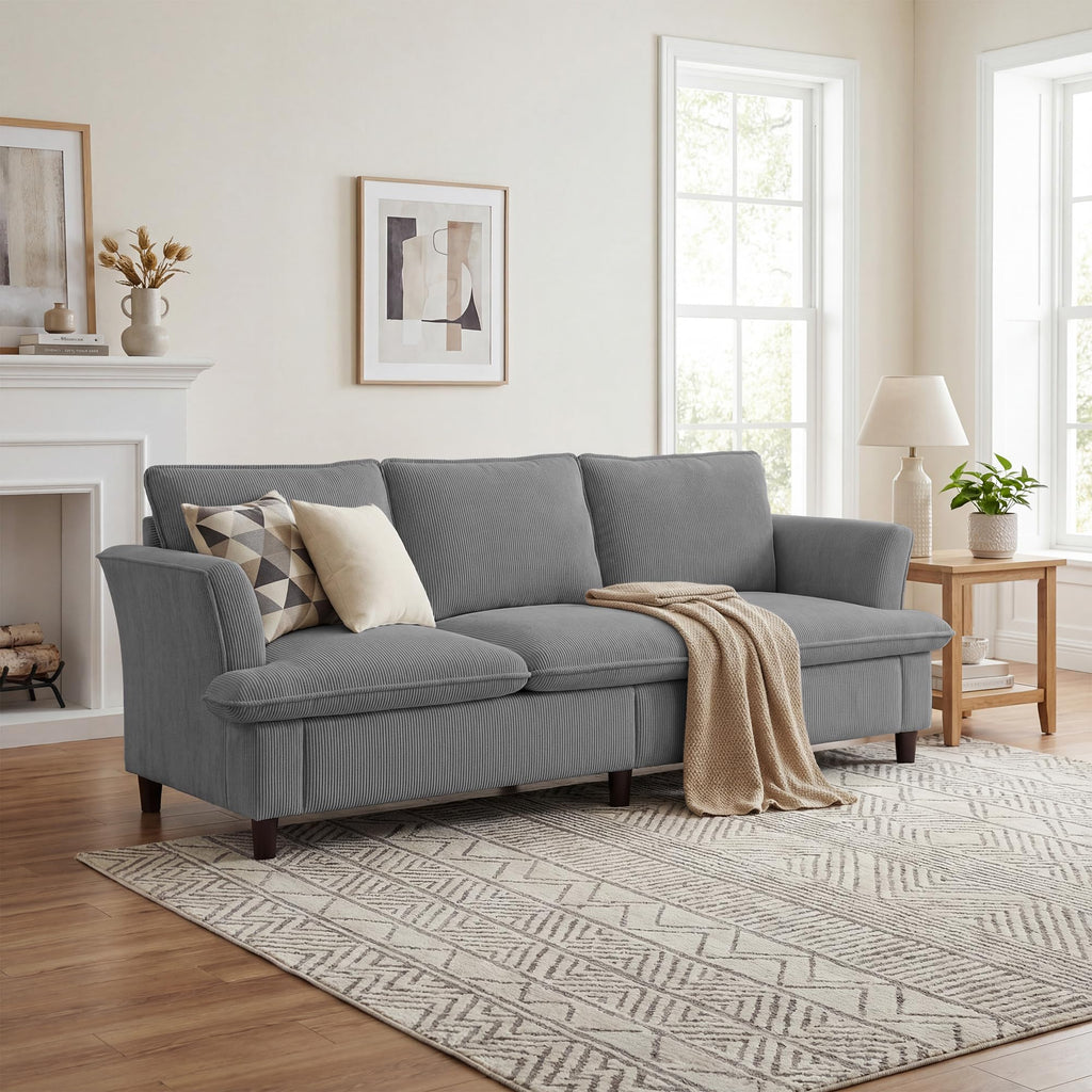3 Seater Corduroy Couch, 89" Comfy Couch with Deep Seat, Modern Sofa Couch for  Office, Living Room, Bedroom, Apartment (Pillows not Included)