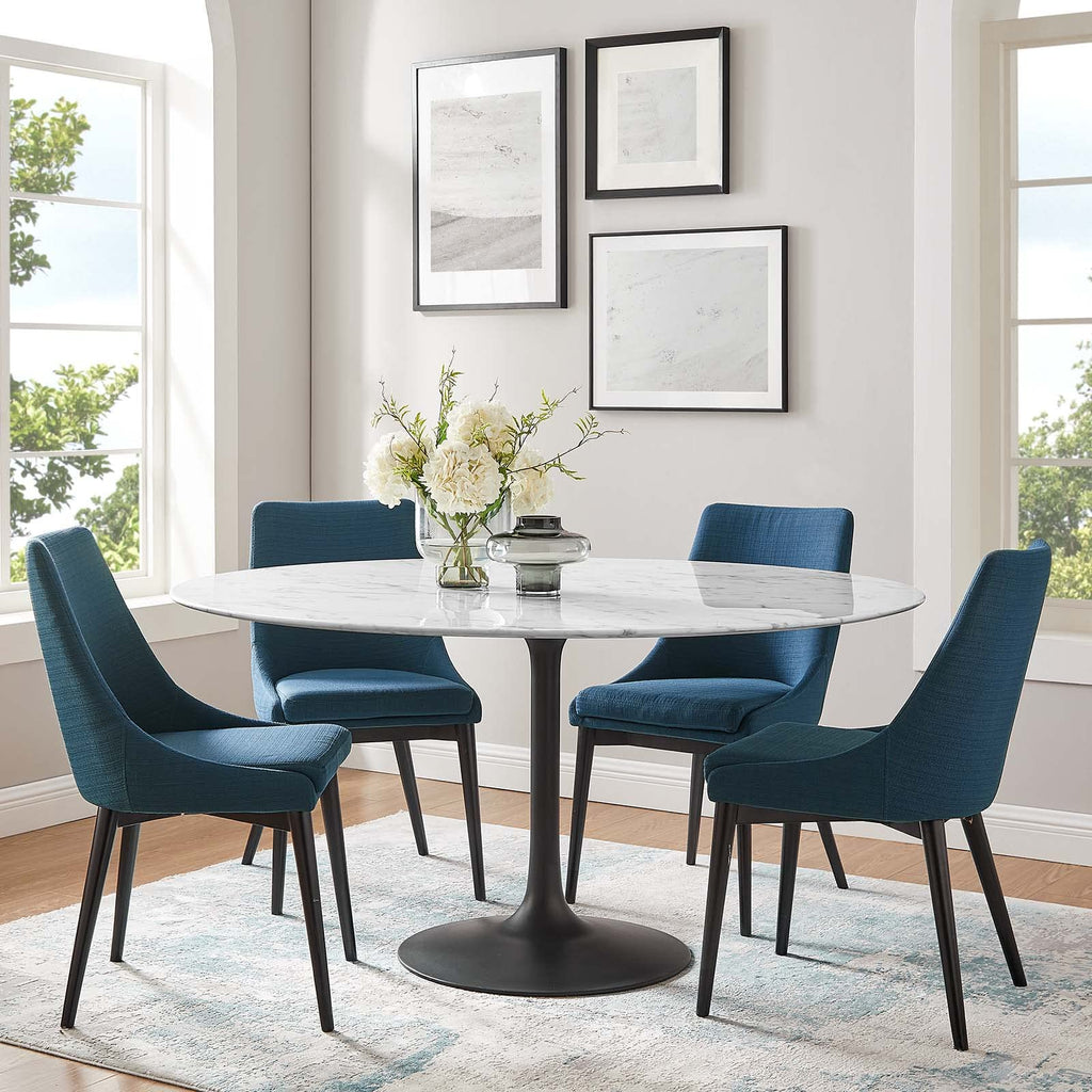 Modway Lippa Round 60" Mid-Century Modern Artificial Marble Dining Table in Black White