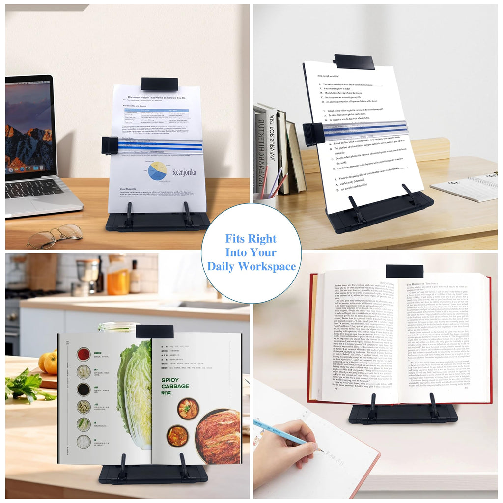 Desktop Document Book Holder with 7 Adjustable Positions, Black Document Holder for Desk, Paper Holder Copy Stand Holder for Speech, Paper Holder Stand for Desk Typing, Angle Adjustable