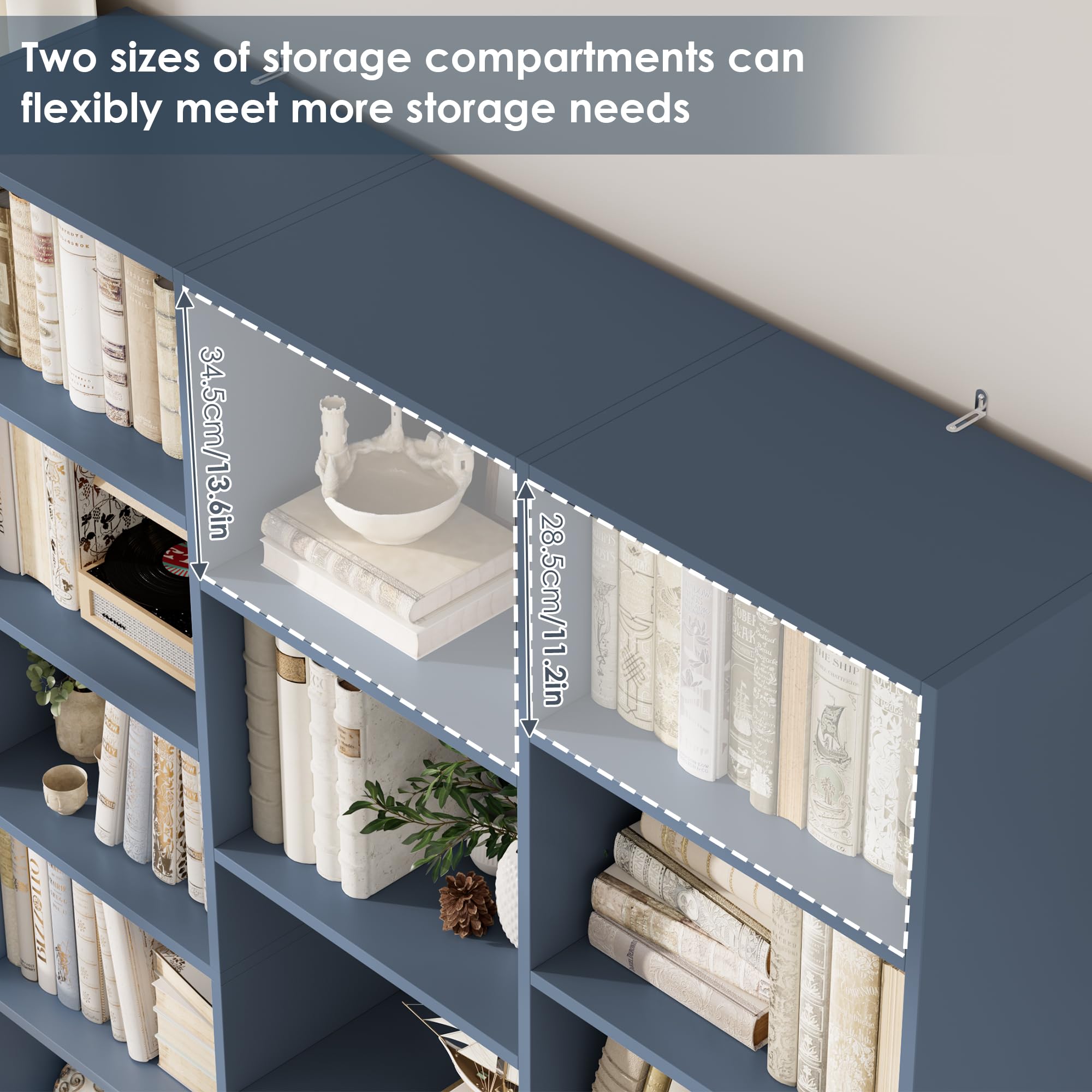 Triple Wide Bookshelf, Large Bookshelf with 17 Display Shelves