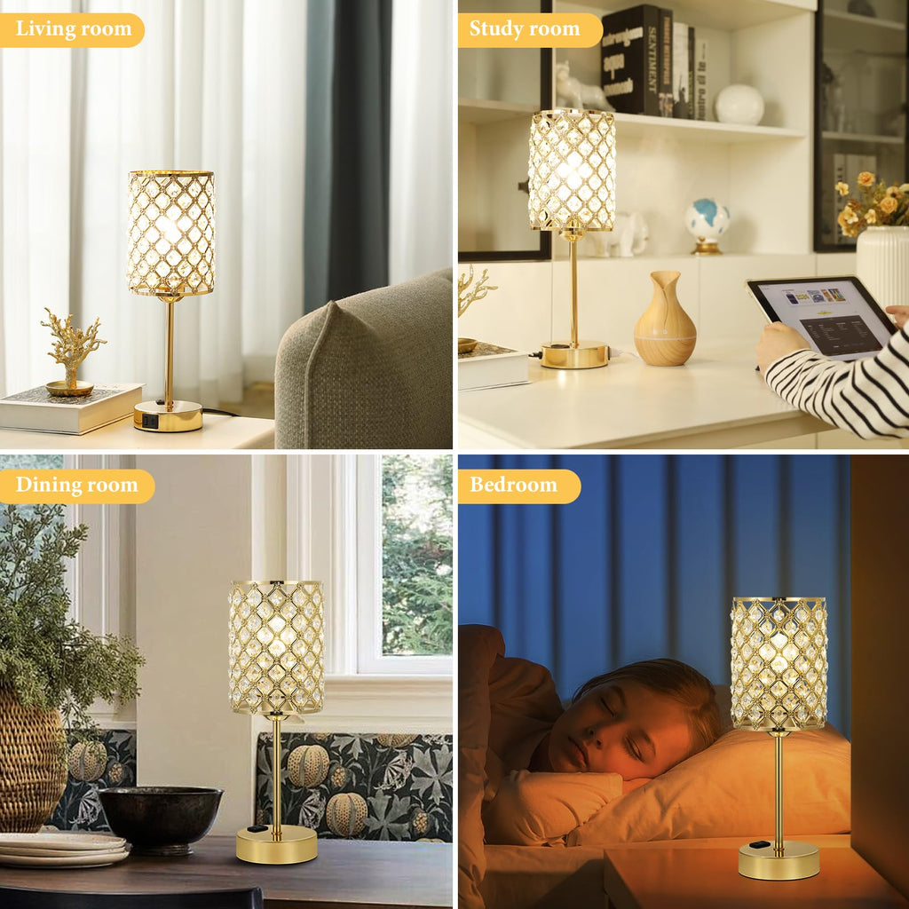 Gold Lamps for Night Stands, Crystal Table Lamp with Touch Control