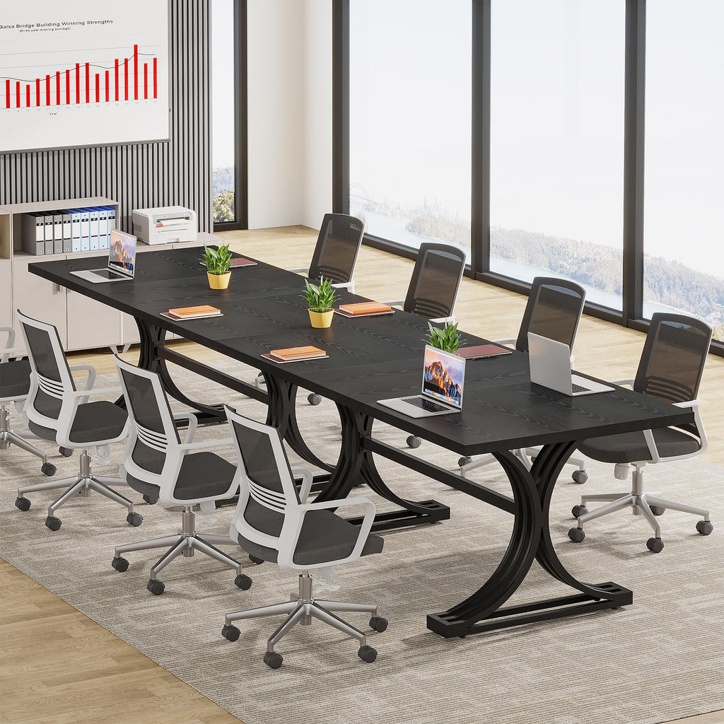 10.5FT Conference Table, Modern Meeting Table for 8-10 People, Rectangle Seminar Boardroom Table for Office Conference Room with Stylish Legs (2, Black)