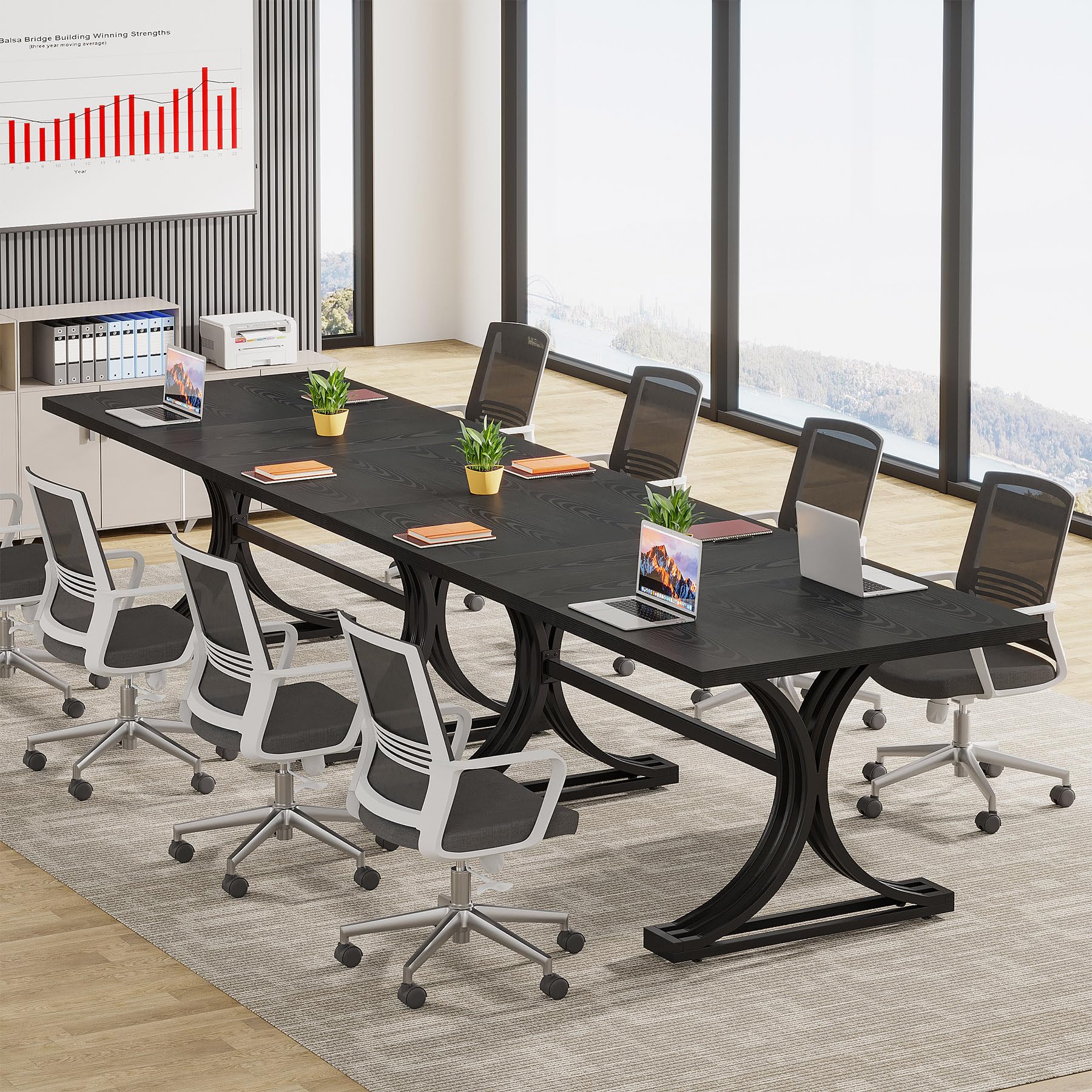 10.5FT Conference Table, Modern Meeting Table for 8-10 People, Rectangle Seminar Boardroom Table for Office Conference Room with Stylish Legs (2, Black)