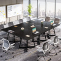 31.5" Square Conference Table Set of 6, 8 ft Industrial Office Meeting Table for 8-10 People, Business Podcast Furniture with Metal Base for Small Spaces, Office Conference, Black