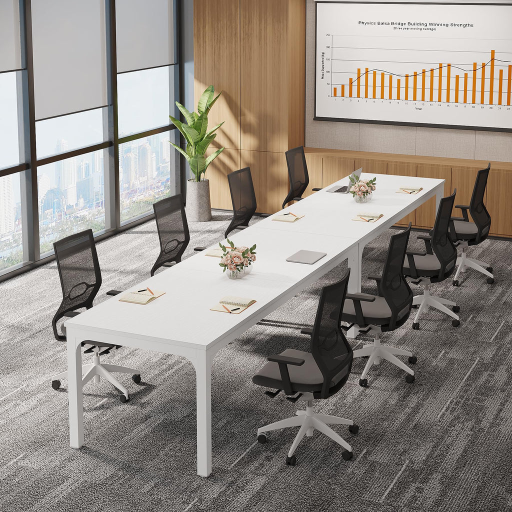 6.5 FT Conference Room Table, 78.74" W x 27.56" D Large Office Conference Table, Modern Seminar Meeting Table Desk for Boardroom, Meeting Room (6, White)