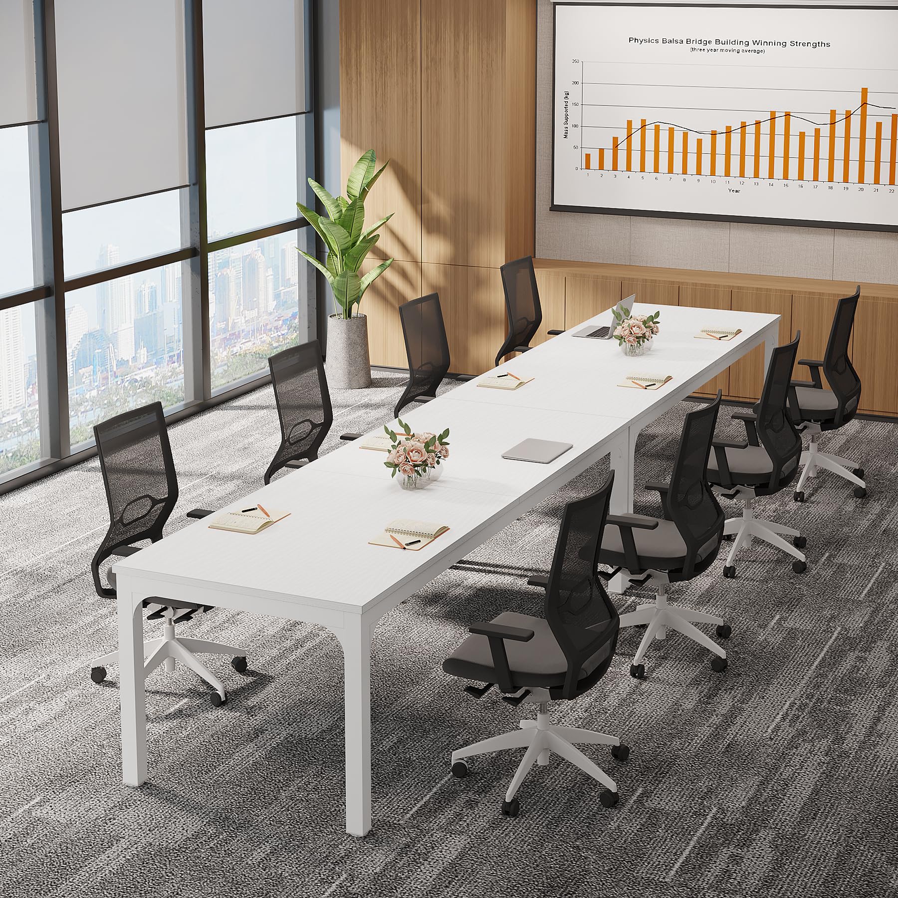 6.5 FT Conference Room Table, 78.74" W x 27.56" D Large Office Conference Table, Modern Seminar Meeting Table Desk for Boardroom, Meeting Room (6, White)