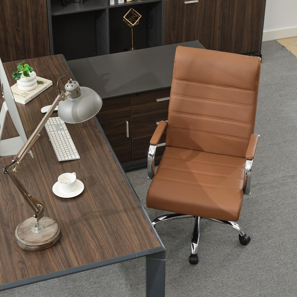 Modern Office Desk Chair, Conference Room Chairs, High Back Ergonomic Home ofiice Chair, Adjustable Height Swivel Executive Computer Chair with Padded Seat and Armrest (Brown)