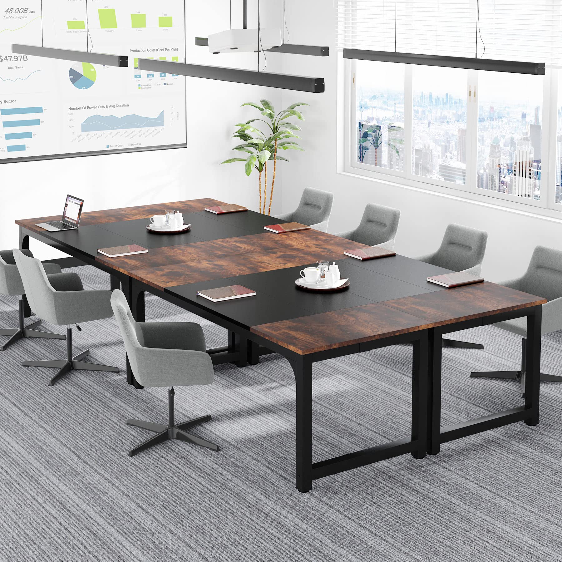 70.8”Executive Desk, Large Office Computer Desk with Thicken Frame, Modern Simple Workstation Business Furniture for Home Office, Rustic Brown/Black