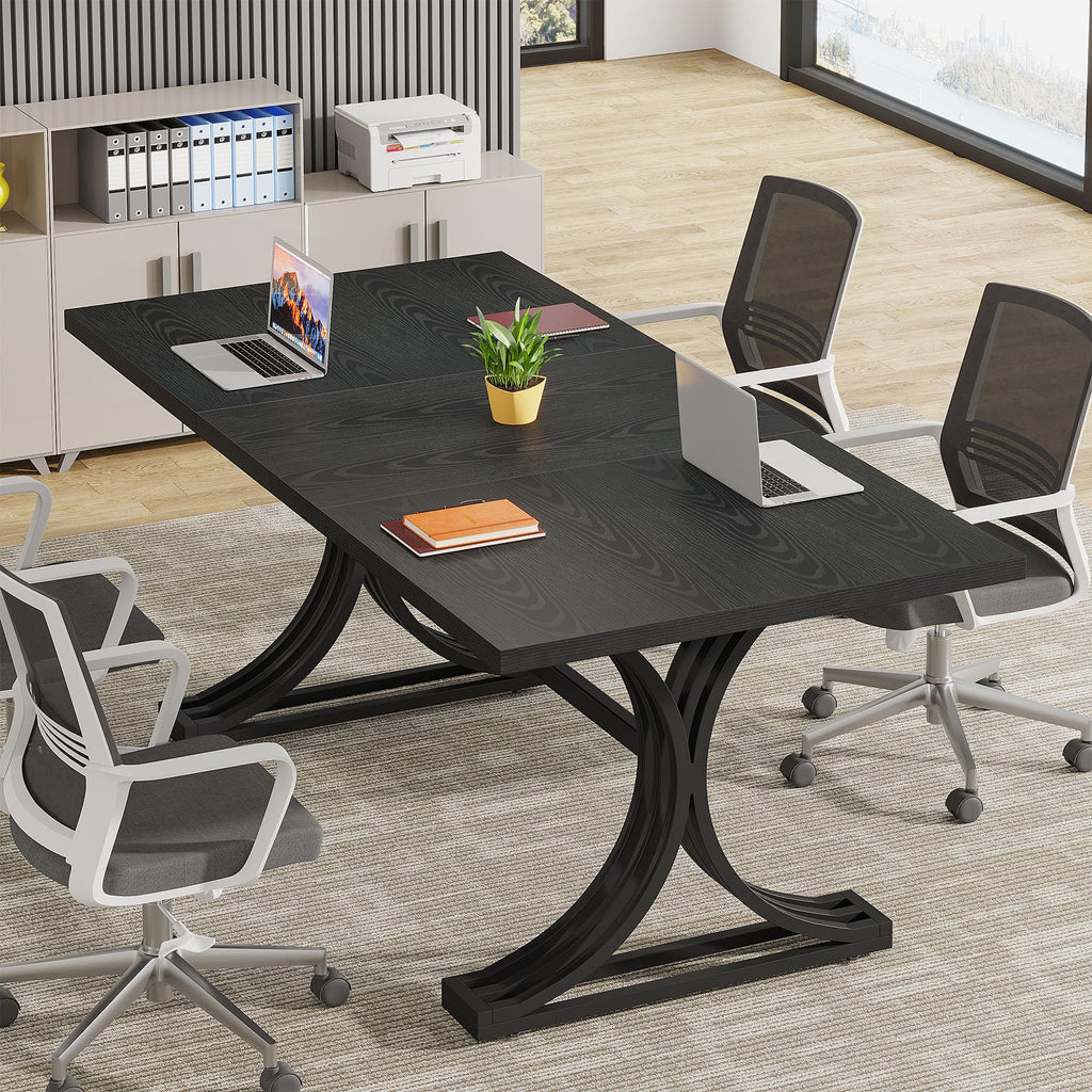 10.5FT Conference Table, Modern Meeting Table for 8-10 People, Rectangle Seminar Boardroom Table for Office Conference Room with Stylish Legs (2, Black)