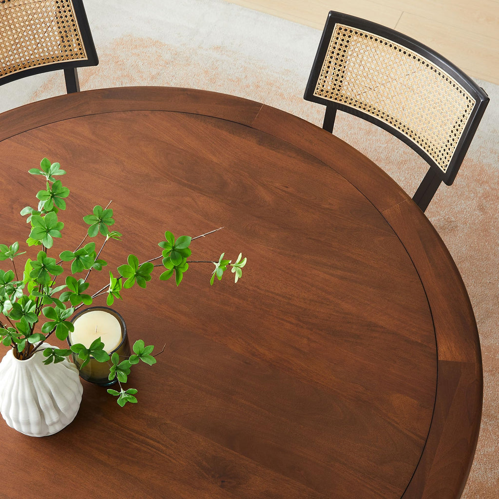 Modway Lippa 60 Inch Round Wood Dining Table with Metal Pedestal in Black Walnut - Modern Industrial Dining Table for 6 People - Solid Wood Tulip Kitchen Table
