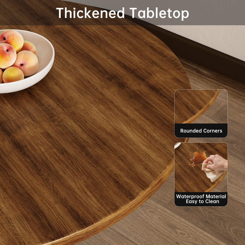 Kasinali Round Dining Table 24" Circle Tulip Table with Wood Thickened Tabletop & Sturdy Metal Pedestal Mid Century Modern Farmhouse Kitchen Tables 2 People Small Places Living Room Cafe,Somber Walnut
