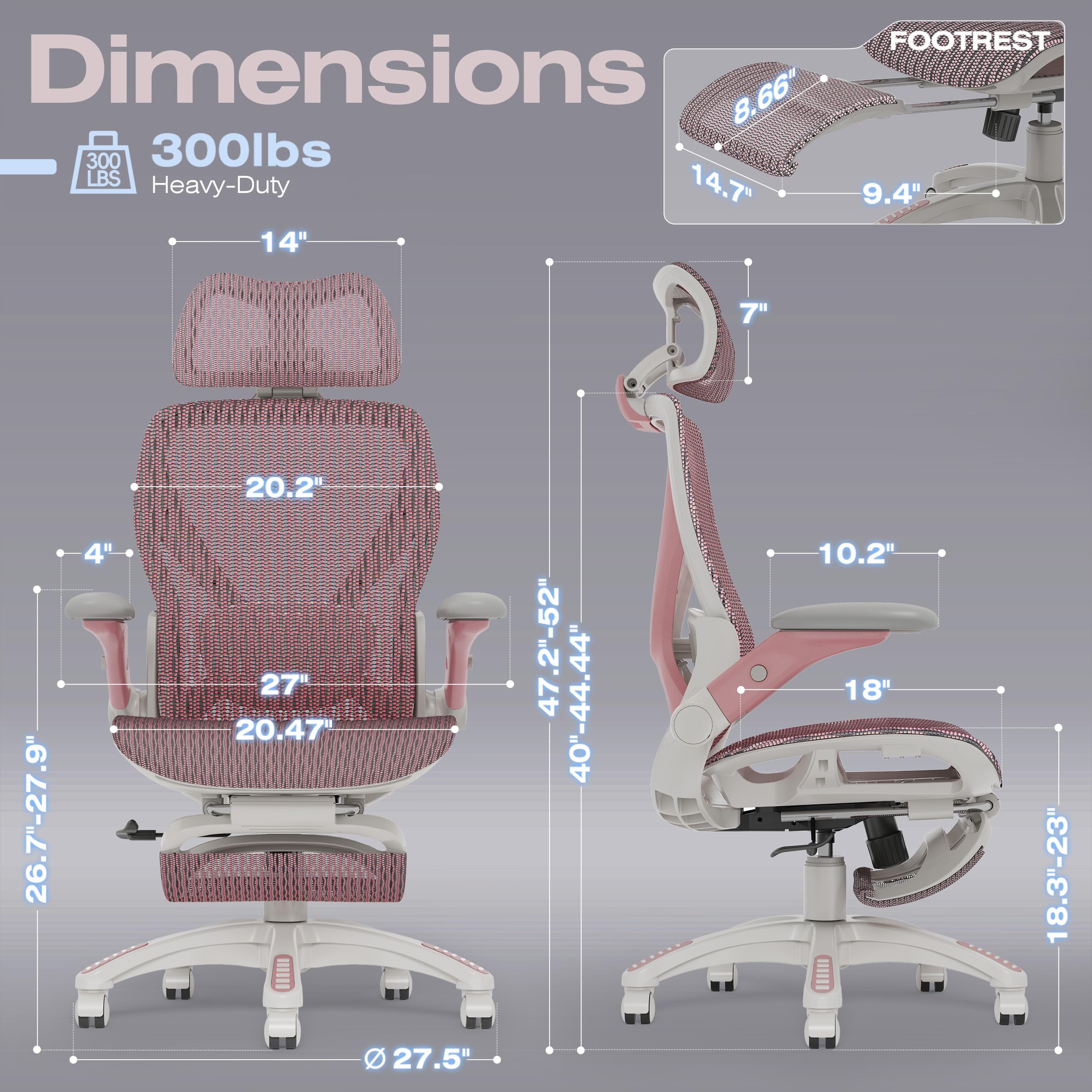 X100 Ergonomic Mesh Office Chair with Footrest, Big and Tall Hone Desk Chair with 5D Flip-Up Arms, Adjustable 3D Lumbar Support,Gaming & Executive Computer Chairs