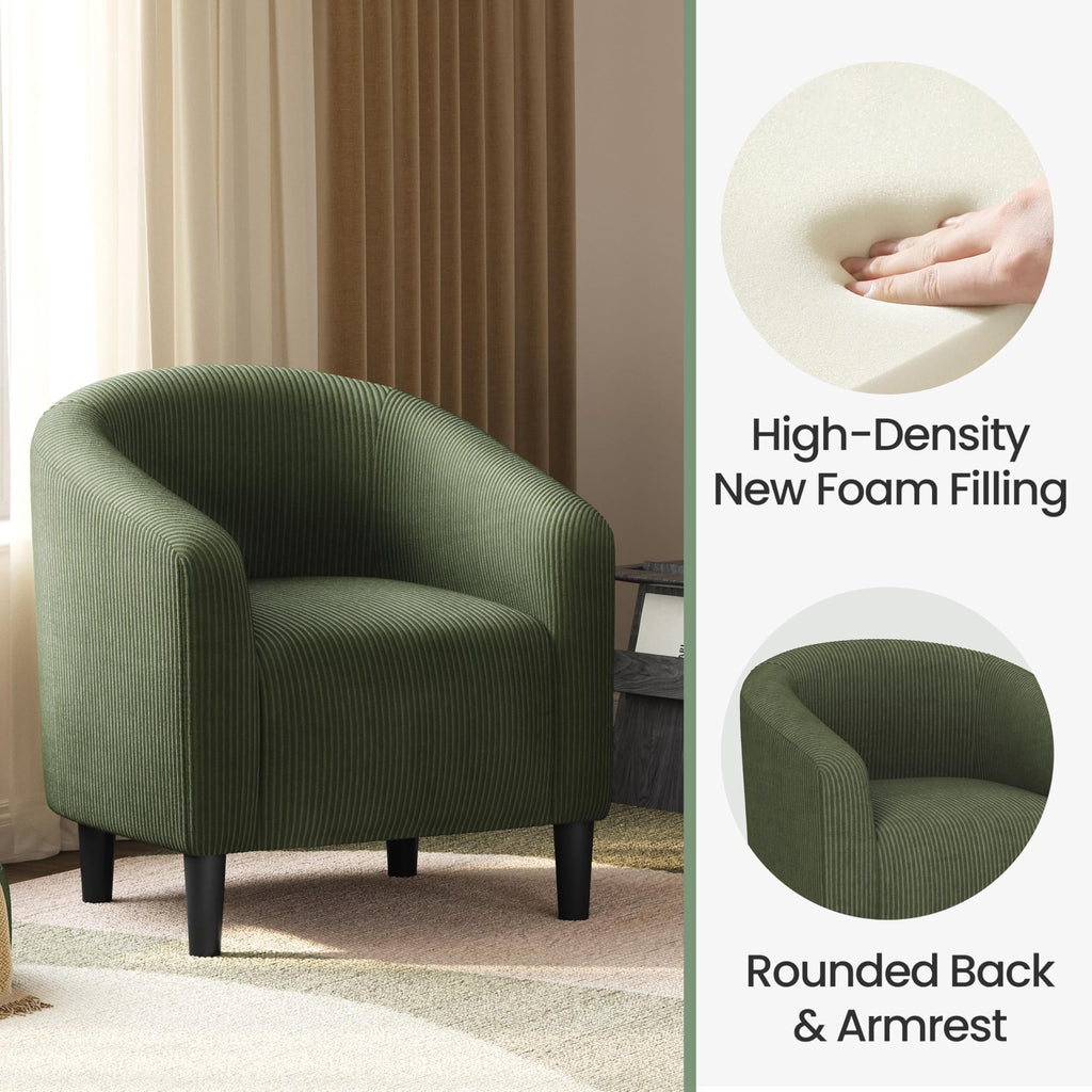 Accent Barrel Chair, Corduroy Fabric Club Chair, Furry Sherpa Elegant Armchair with Cozy Soft Padded, Suitable for Living Room Bedroom Reception Room Office, Dark Green