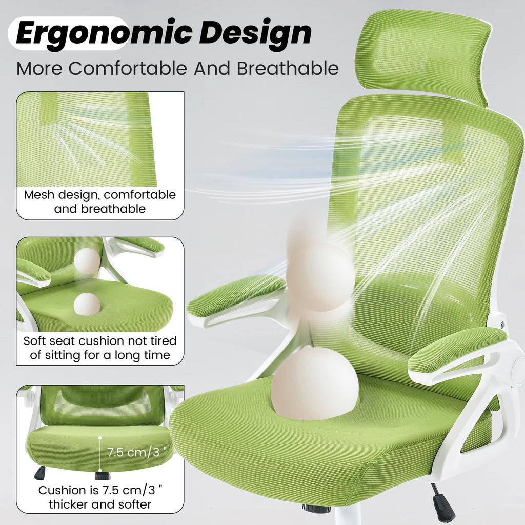 Ergonomic Office Chair, 400 LBS Desk Chair with Adjustable Lumbar Support, High Back Breathable Mesh Computer Chair Rolling Work Swivel Task Chairs, Comfy Home Office Desk Chair (Green)