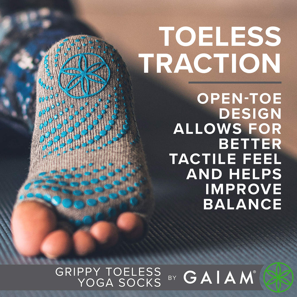 Yoga Socks - Toeless Grippy Non Slip Sticky Grip Accessories for Women & Men - Hot Yoga, Barre, Pilates, Ballet, Dance, Home - Heather Grey/Black