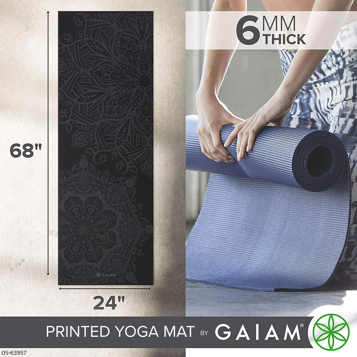 Premium Yoga Mat, 6mm Thick Print Mat (Midnight Mandala)