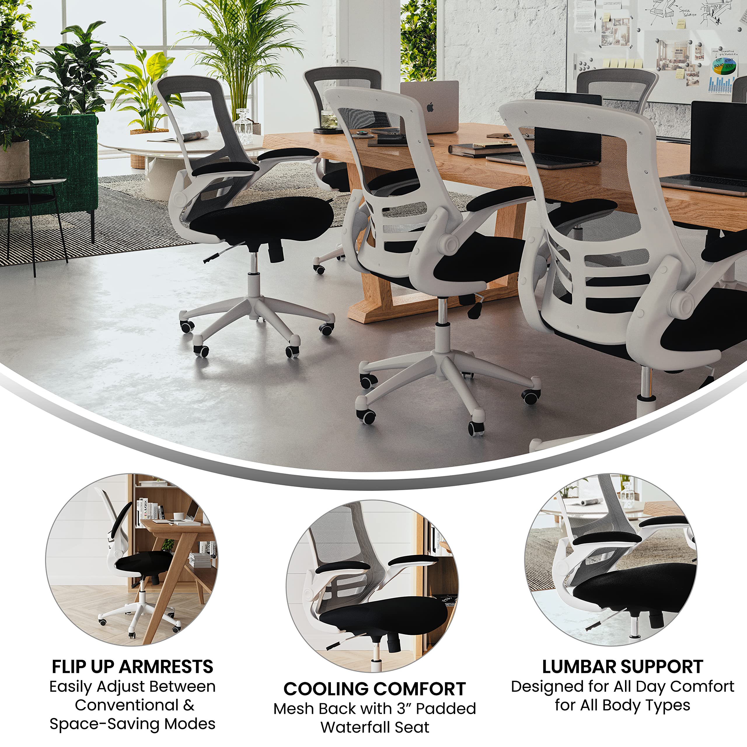 Office Chair, Ergonomic, Mid-Back, White Frame, Black Mesh with Swivel