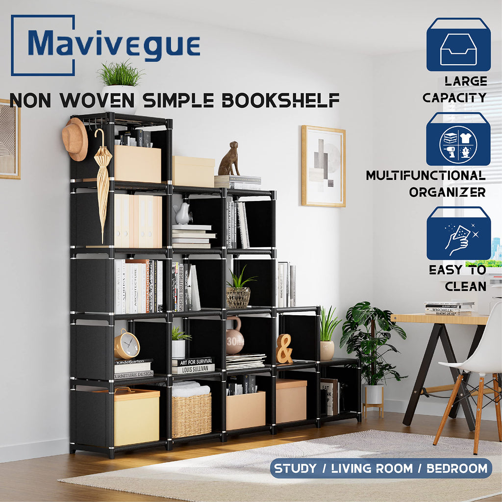 Bookcase, 18-Cube Extra Large Book Shelf, DIY Cube Storage Organizer for Bedroom, Living Room, Home Office - Black