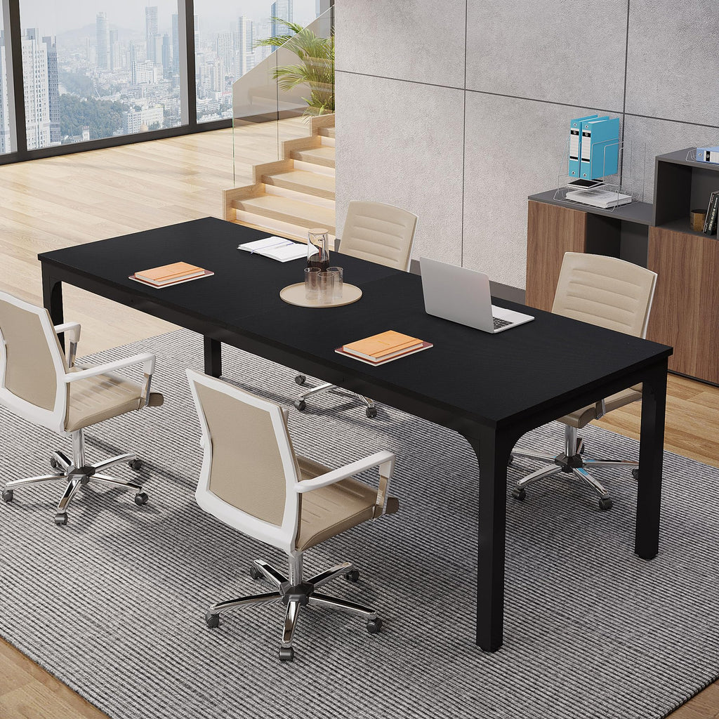 6.5 FT Conference Room Table, 78.74" W x 27.56" D Large Office Conference Table, Modern Seminar Meeting Table Desk for Boardroom, Meeting Room (1, Black)