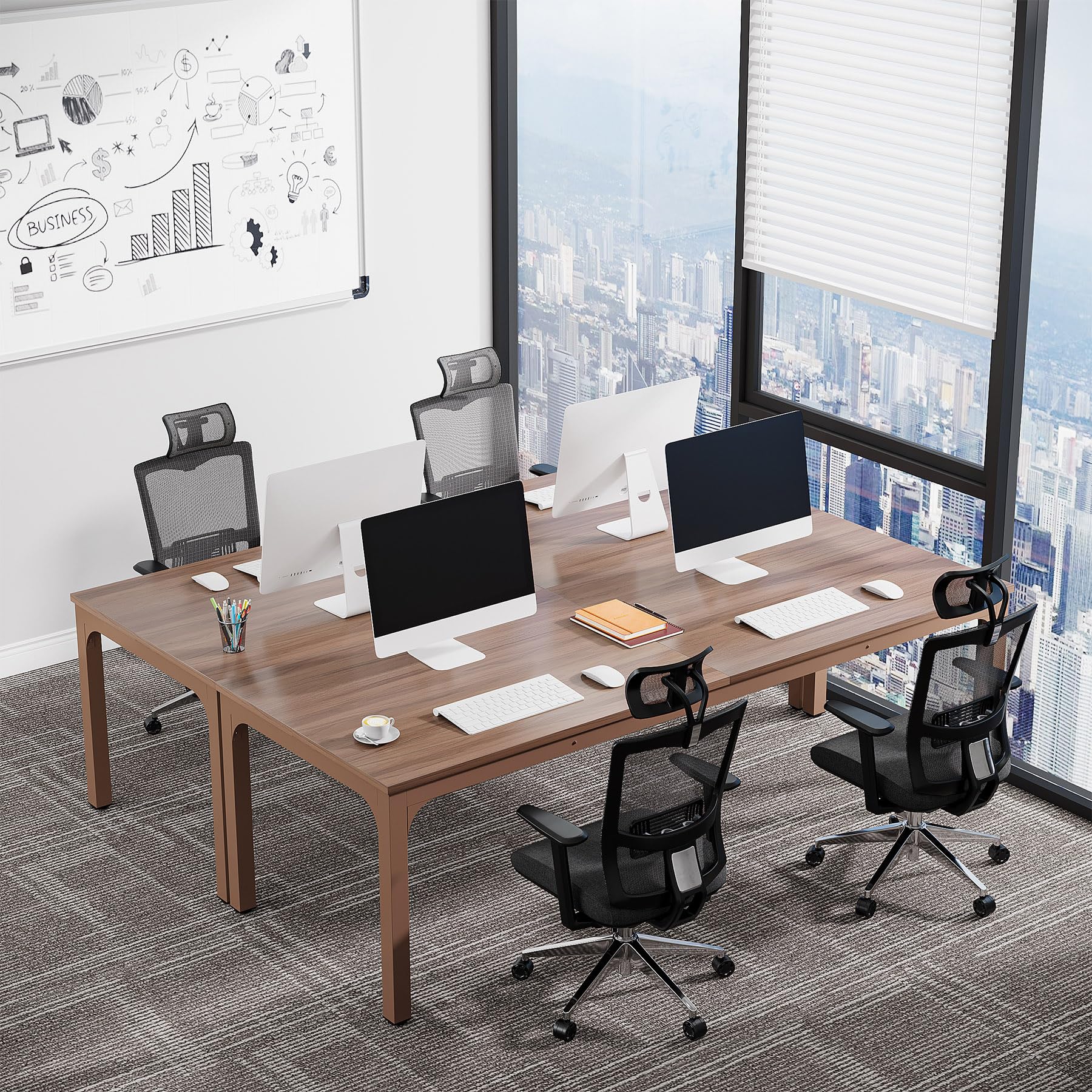 6.5 FT Conference Room Table, 78.74" W x 27.56" D Large Office Conference Table, Modern Seminar Meeting Table Desk for Boardroom, Meeting Room (1, Walnut)