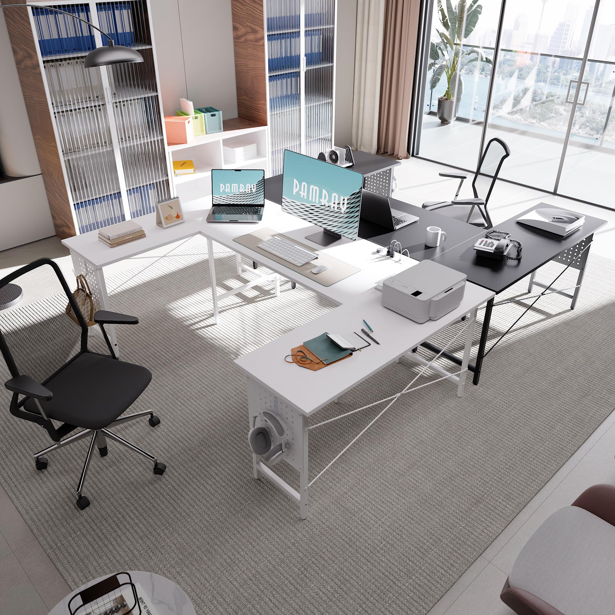 71 Inch Large Computer Desk with Power Outlets,U Shaped Corner Desk for Home Office Work and Gaming Black