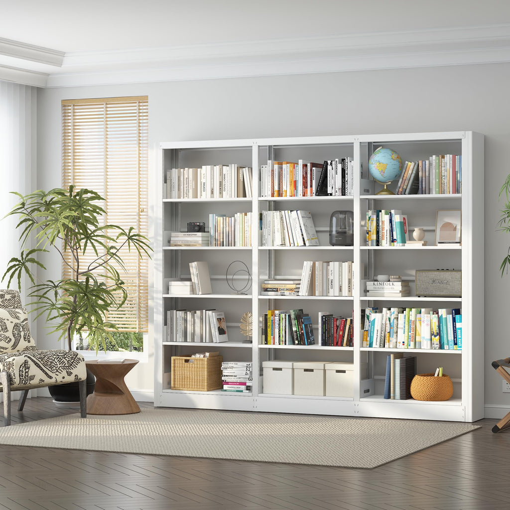 Metal White Bookshelf, 69" Tall Bookshelf with Adjustable Shelves, 5 Shelf Bookcase, Large Bookshelves and Bookcases, Book Shelf Organizer for Home Office, Library, Bedroom, Living Room
