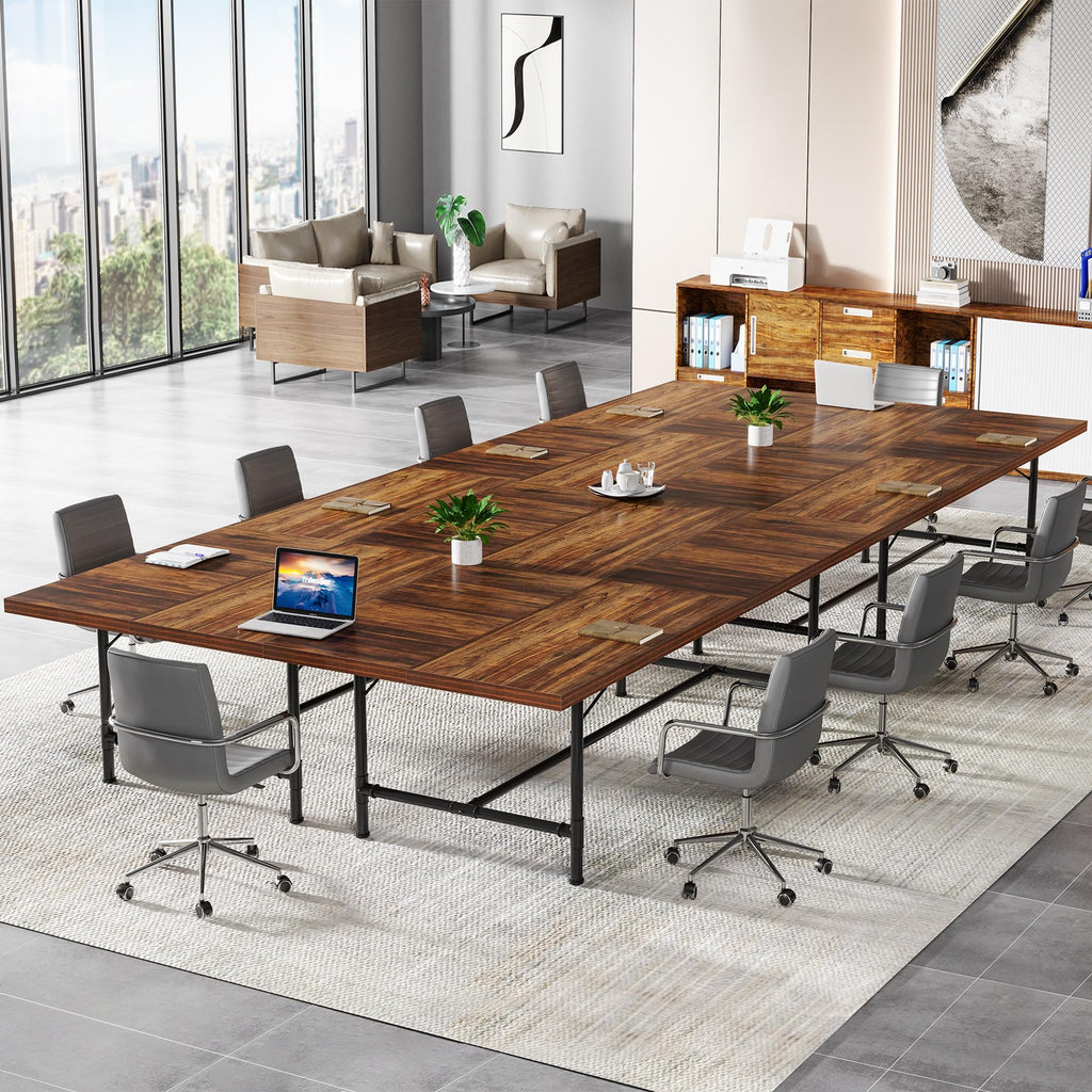 6FT Conference Table, Rustic Rectangle 70.8" W x 35.4" D Meeting Table, Modern Seminar Table Boardroom Desk for Office Meeting Conference Room (6ft, Rustic)