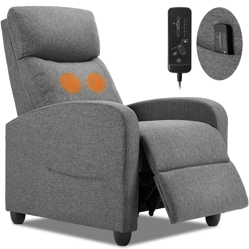 Massage Recliner Chair for Adults, Adjustable Home Theater Seating with Lumbar Support for Living Room, Modern Fabric Reclining for Small Space, Grey
