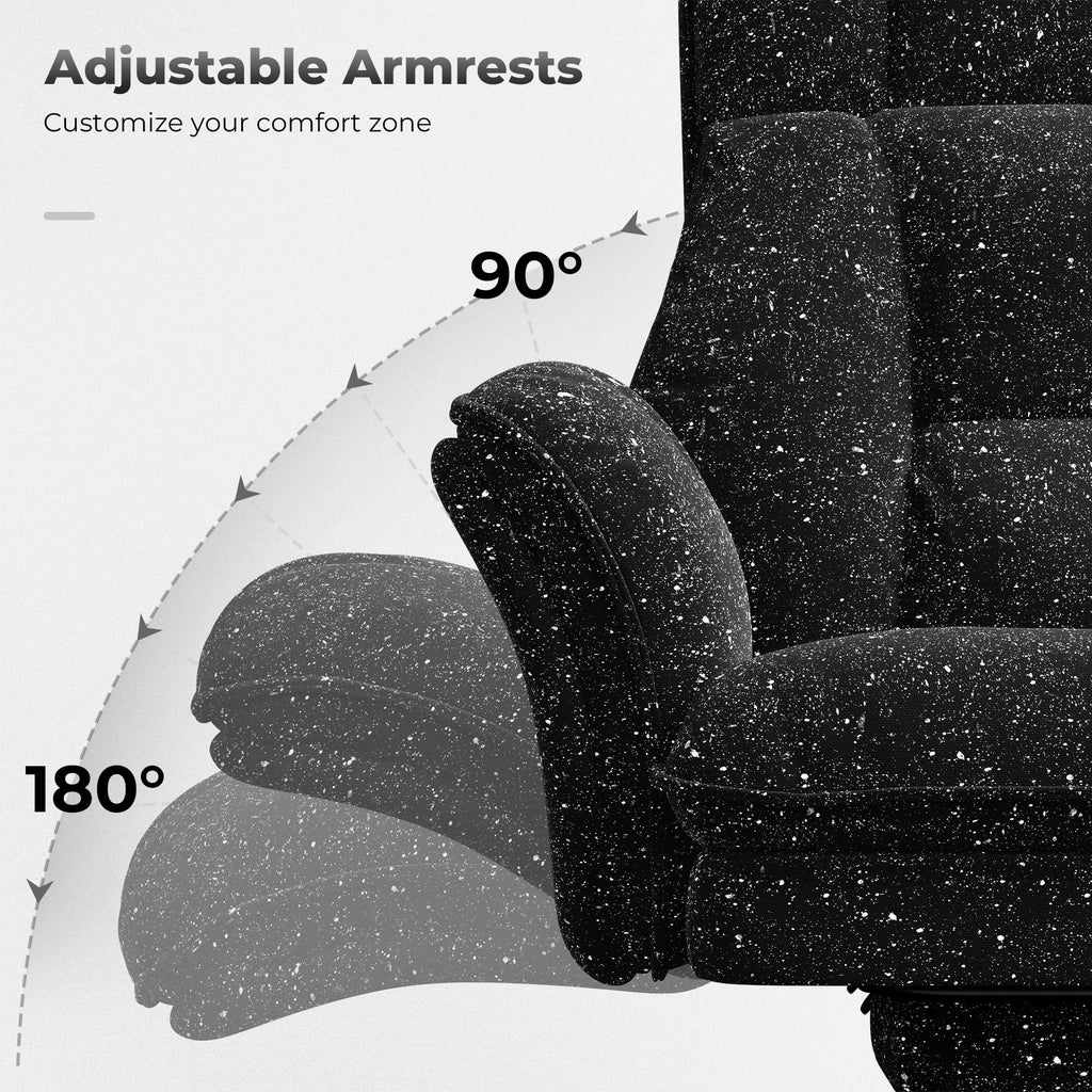 Big and Tall Office Chair, Flip Armrests for Pets & Cross Legged Sitting, Executive Ergonomic Computer Gaming Chair with Foot Rest, Gliter Fabric Wide Seat Reclining Desk Chair