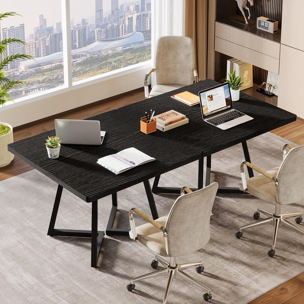 31.5" Square Conference Table, Industrial Office Meeting Table for 4 People, Business Podcast Furniture with Metal Base for Small Spaces, Office Conference, Vintage Brown